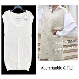 🎁 NWT Abercrombie & Fitch White Sweater Vest Mini Dress or Tunic Size M